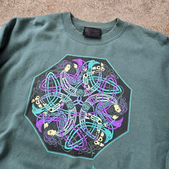 Vtg 90s KELTIC DESIGNS Birds of Rhiannon Graphic Art Crewneck Sweatshirt Med - Picture 4 of 7